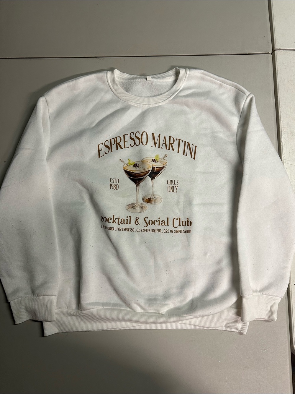 Women's Espresso Martini Cocktail & Social Club Crewneck Sweatshirt Sz L